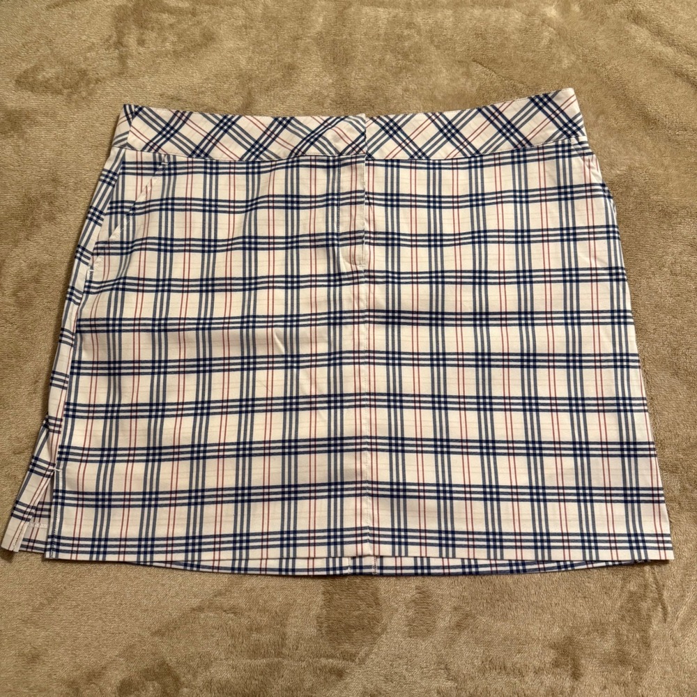 IZOD Golf Women Plaid Skort Navy Blue Red White Size 18 Athletic Skirt